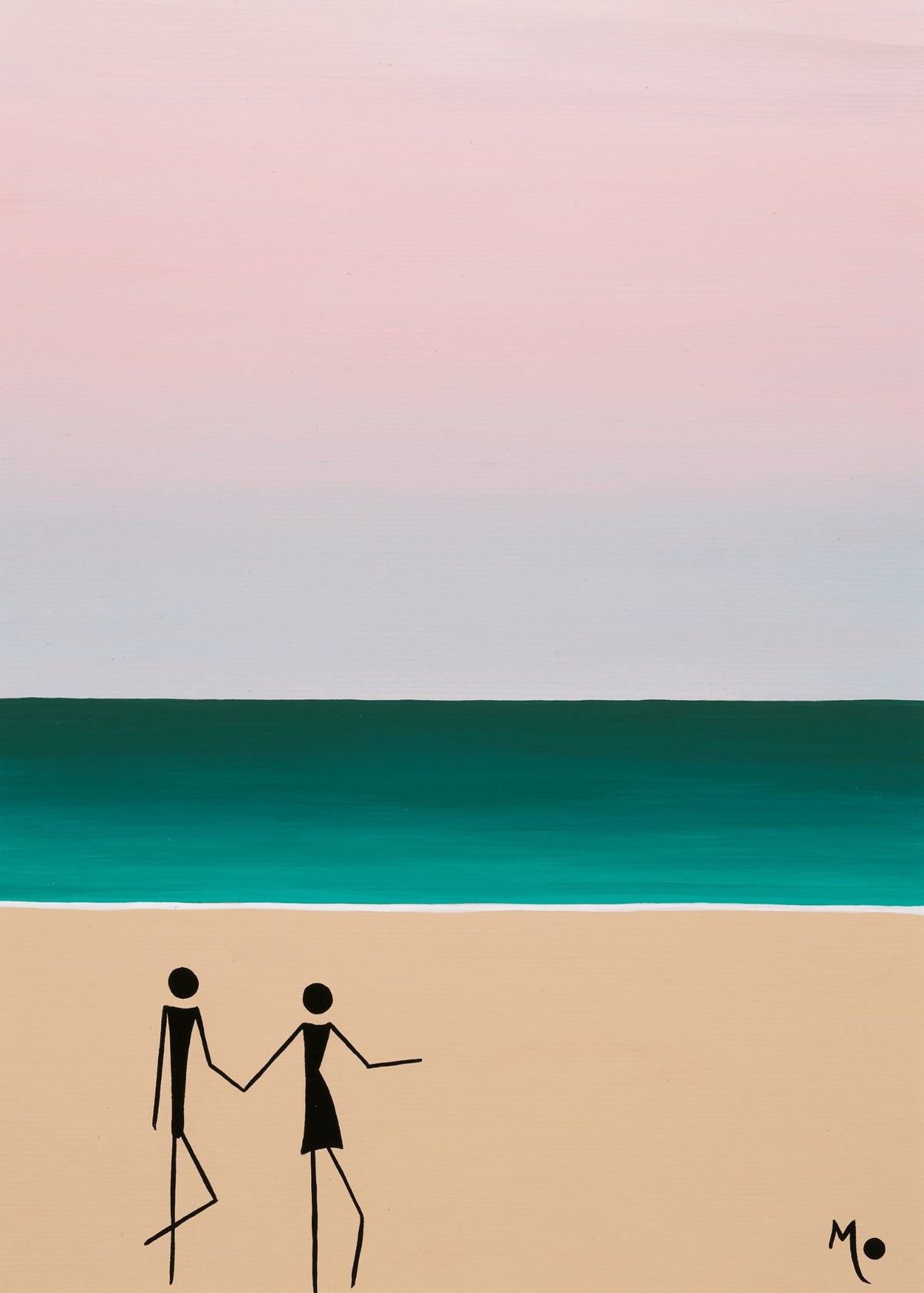 Afterglow for Two captures a couple walking together along the beach at twilight, surrounded by beautiful shades of pink and blue as the last light of the day lingers over the ocean. Close Up