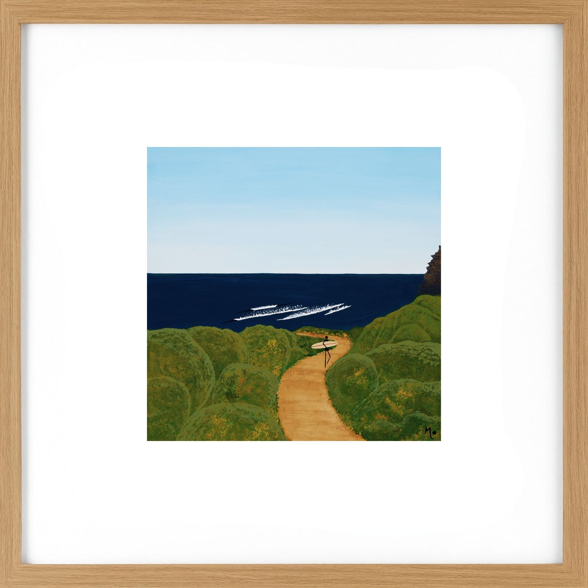 Featuring an original artwork inspired by Grunters, a friendly surf break along the Margaret River coastline and a place filled with special memories of days spent in the ocean. Light Wood Frame