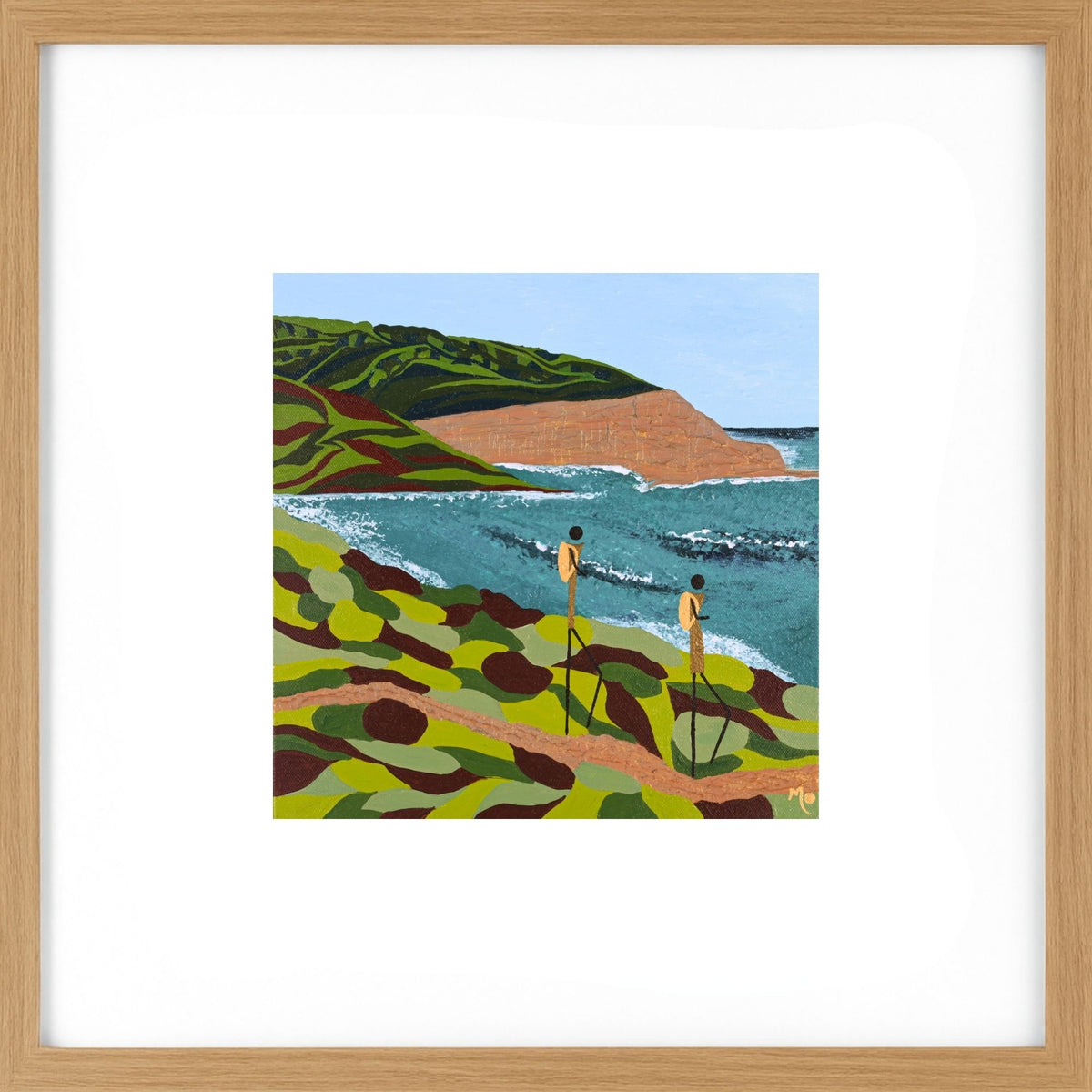 Light Wood Framed artwork captures two hikers enjoying one of Australia's most spectacular coastal walking trails, celebrating adventure, friendship and the beauty of the South West. 