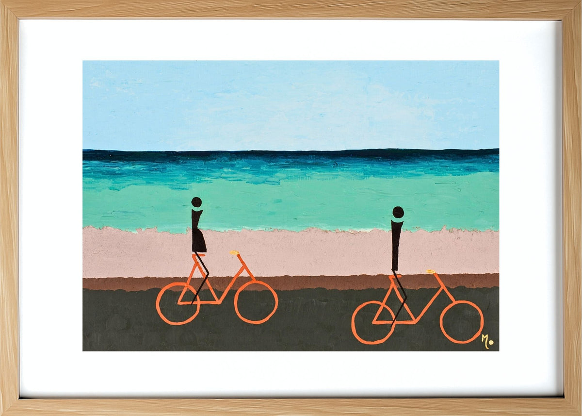 Wednesday celebrates the simple joy of exploring the coastline together. Featuring a couple riding their bicycles along a beachside path, this artwork captures the freedom of coastal living, the happiness of shared adventures and the beauty of slowing down to enjoy life's everyday moments. Light Wood Frame