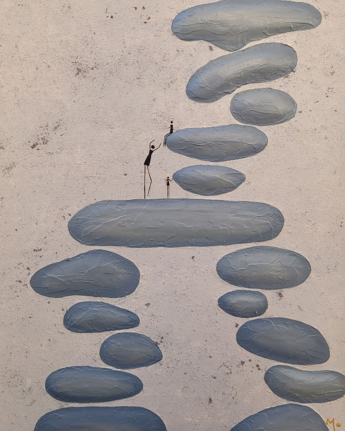 Where Love Lifts is an original painting celebrating the encouragement, strength and unconditional support that define motherhood. Depicting a mother helping her child climb over rocks, this artwork captures the everyday moments that shape confidence, resilience and the courage to keep moving forward. Unframed